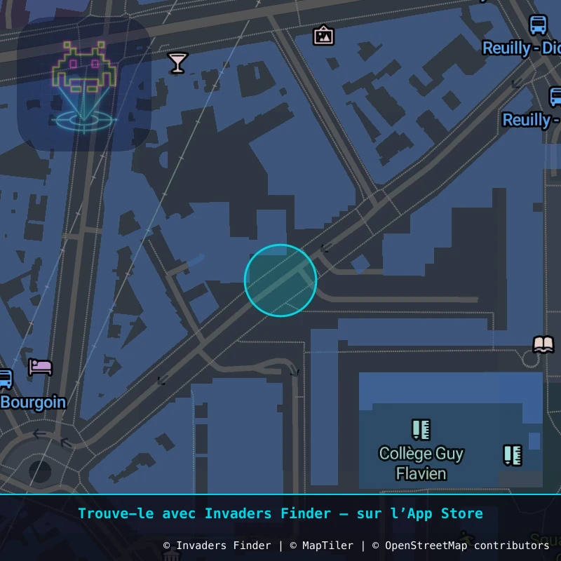 Zone approximative de l'invader PA_1597, dans le quartier 12e arrondissement de Paris à Paris. Emplacement exact disponible dans l'app Invaders Finder.