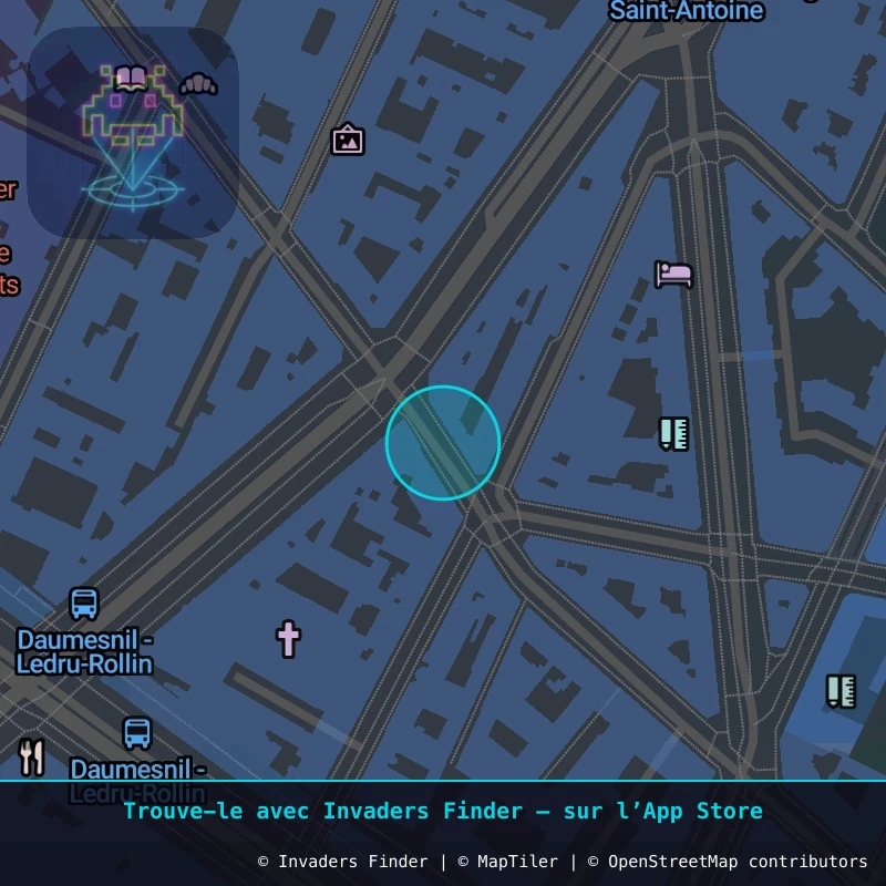 Zone approximative de l'invader PA_16, dans le quartier 12e arrondissement de Paris à Paris. Emplacement exact disponible dans l'app Invaders Finder.