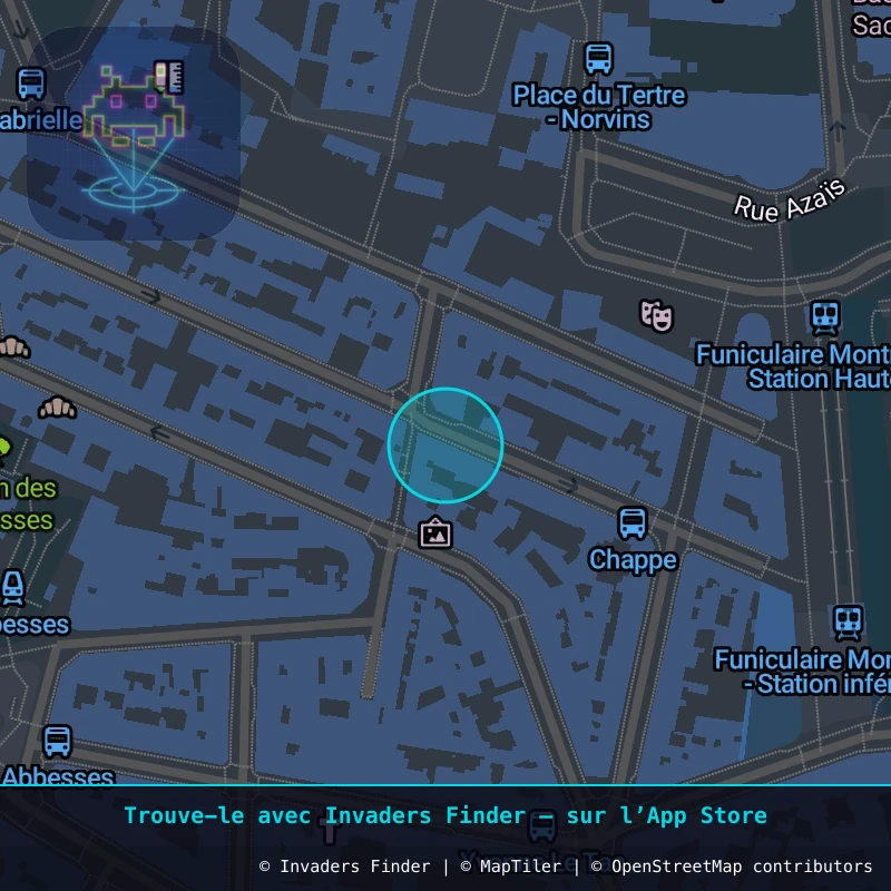 Zone approximative de l'invader PA_160, dans le quartier 18e arrondissement de Paris à Paris. Emplacement exact disponible dans l'app Invaders Finder.