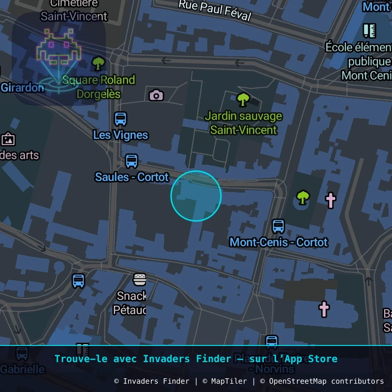 Zone approximative de l'invader PA_165, dans le quartier 18e arrondissement de Paris à Paris. Emplacement exact disponible dans l'app Invaders Finder.