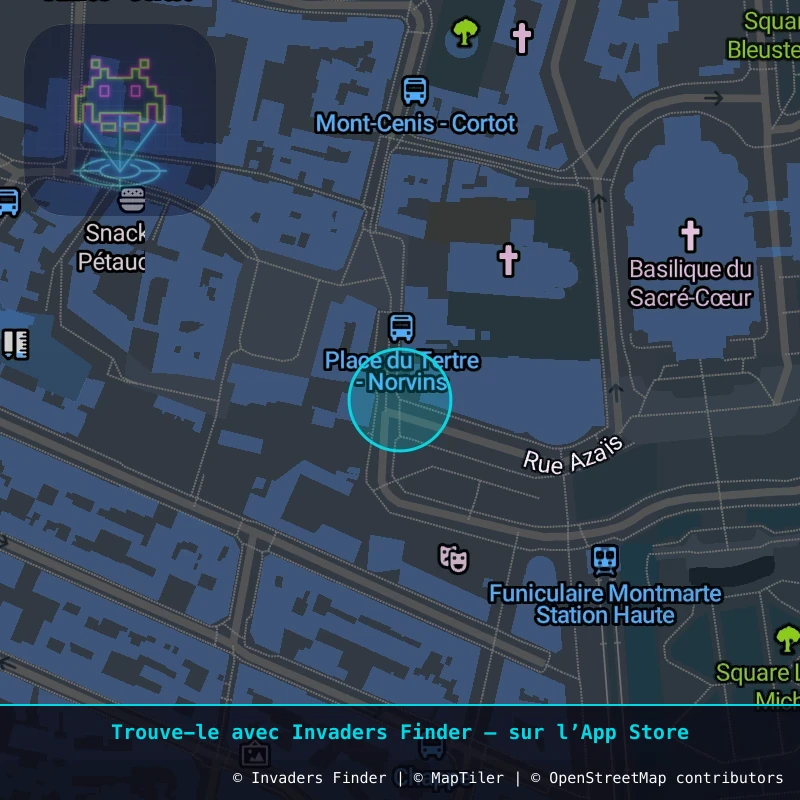Zone approximative de l'invader PA_169, dans le quartier 18e arrondissement de Paris à Paris. Emplacement exact disponible dans l'app Invaders Finder.
