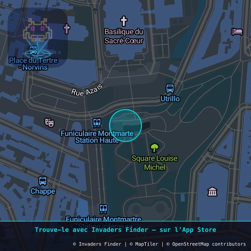Zone approximative de l'invader PA_171, dans le quartier 18e arrondissement de Paris à Paris. Emplacement exact disponible dans l'app Invaders Finder.