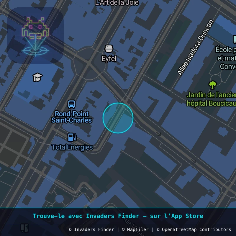 Zone approximative de l'invader PA_174, dans le quartier 15e arrondissement de Paris à Paris. Emplacement exact disponible dans l'app Invaders Finder.