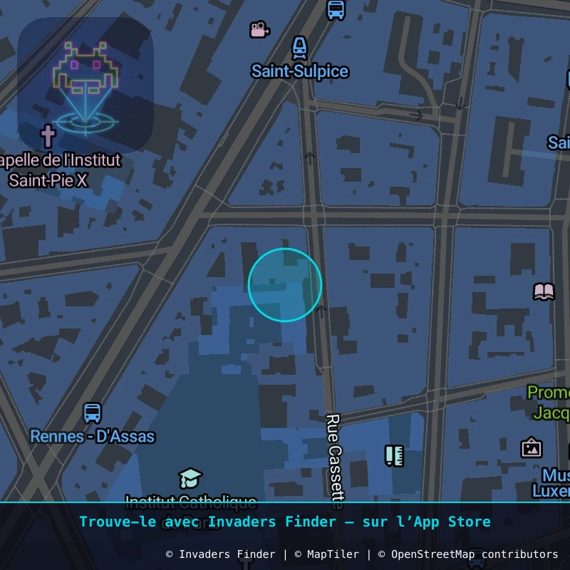 Zone approximative de l'invader PA_176, dans le quartier 6e arrondissement de Paris à Paris. Emplacement exact disponible dans l'app Invaders Finder.