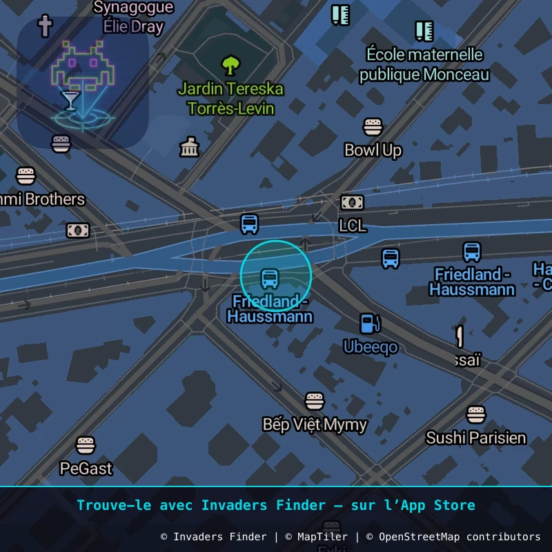 Zone approximative de l'invader PA_178, dans le quartier 8e arrondissement de Paris à Paris. Emplacement exact disponible dans l'app Invaders Finder.