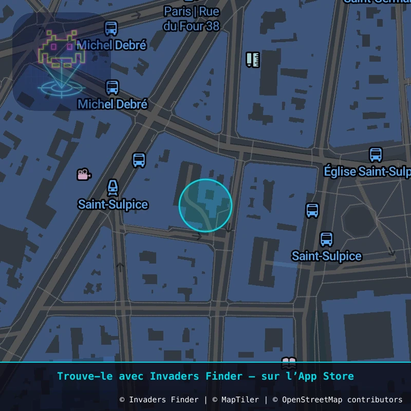 Zone approximative de l'invader PA_180, dans le quartier 6e arrondissement de Paris à Paris. Emplacement exact disponible dans l'app Invaders Finder.
