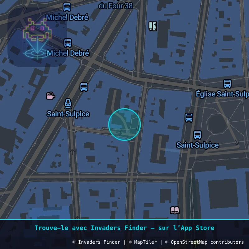 Zone approximative de l'invader PA_182, dans le quartier 6e arrondissement de Paris à Paris. Emplacement exact disponible dans l'app Invaders Finder.