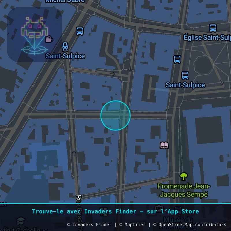 Zone approximative de l'invader PA_183, dans le quartier 6e arrondissement de Paris à Paris. Emplacement exact disponible dans l'app Invaders Finder.