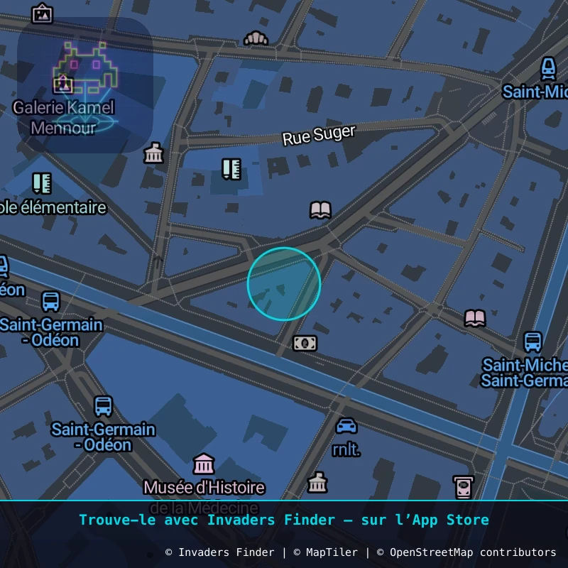 Zone approximative de l'invader PA_184, dans le quartier 6e arrondissement de Paris à Paris. Emplacement exact disponible dans l'app Invaders Finder.