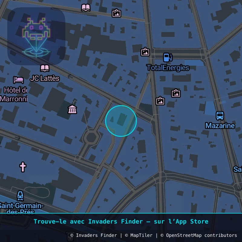 Zone approximative de l'invader PA_186, dans le quartier 6e arrondissement de Paris à Paris. Emplacement exact disponible dans l'app Invaders Finder.