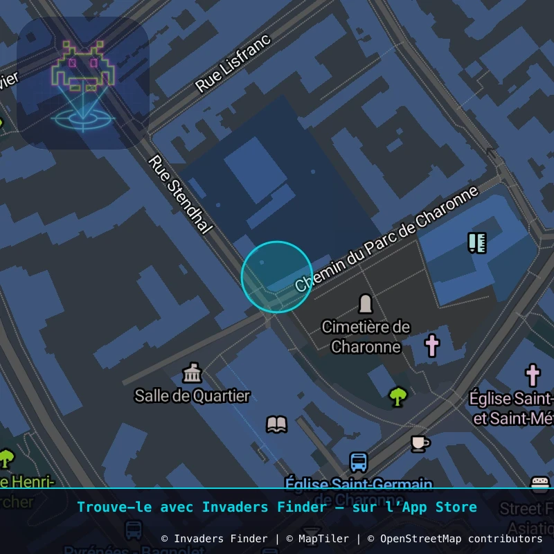 Zone approximative de l'invader PA_191, dans le quartier 20e arrondissement de Paris à Paris. Emplacement exact disponible dans l'app Invaders Finder.