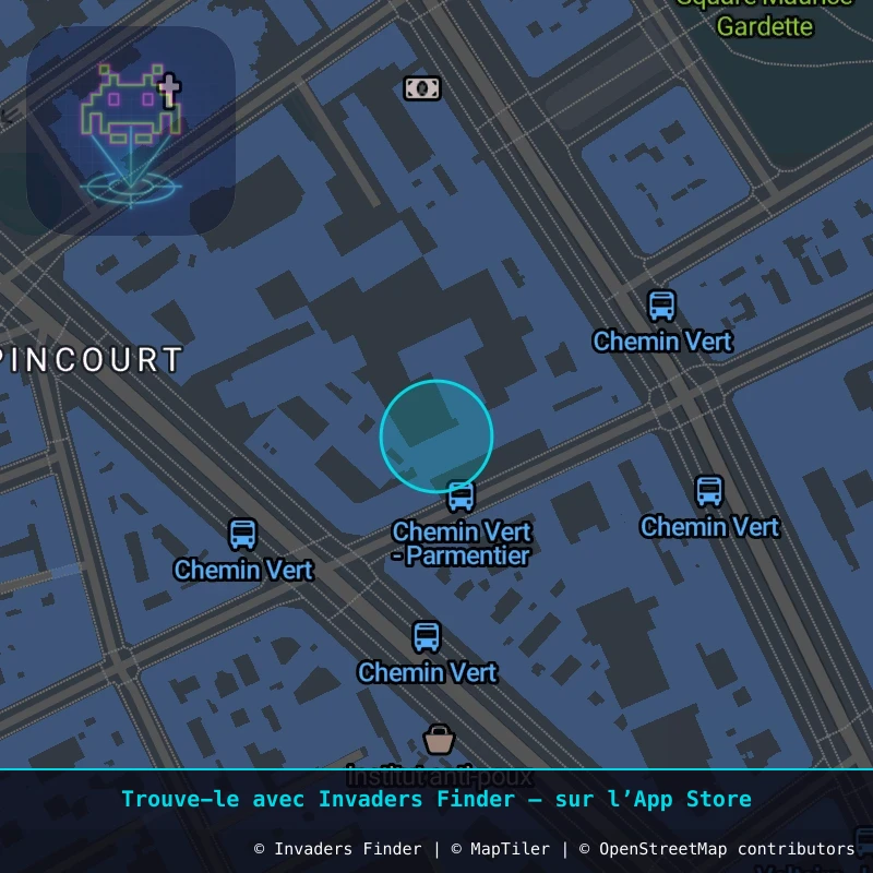 Zone approximative de l'invader PA_194, dans le quartier 11e arrondissement de Paris à Paris. Emplacement exact disponible dans l'app Invaders Finder.