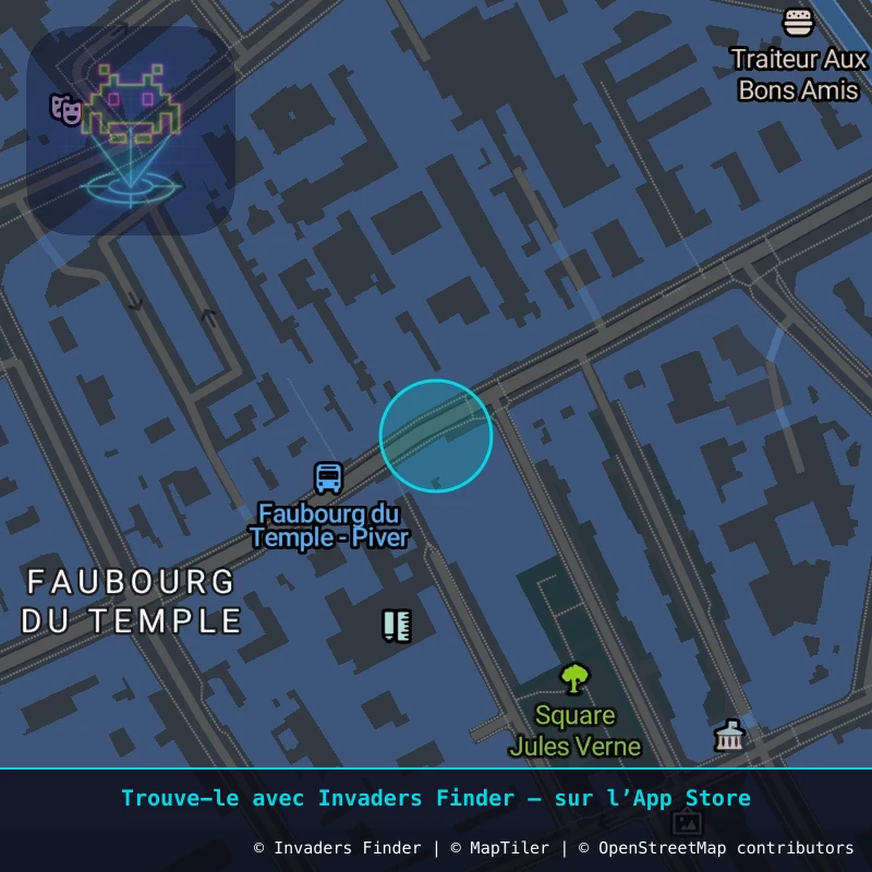 Zone approximative de l'invader PA_222, dans le quartier 11e arrondissement de Paris à Paris. Emplacement exact disponible dans l'app Invaders Finder.