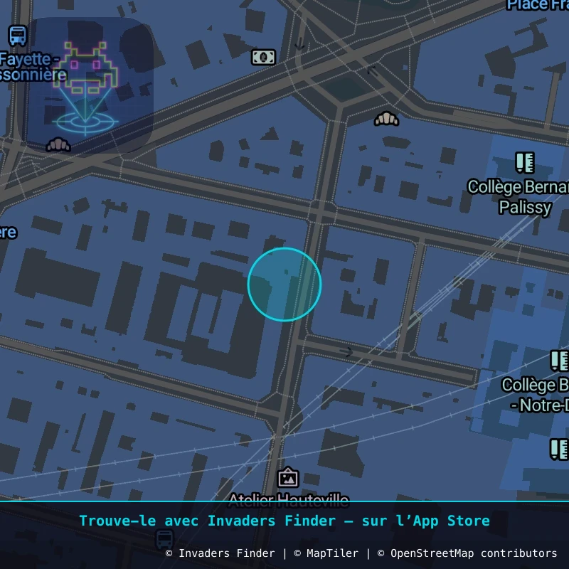 Zone approximative de l'invader PA_226, dans le quartier 10e arrondissement de Paris à Paris. Emplacement exact disponible dans l'app Invaders Finder.