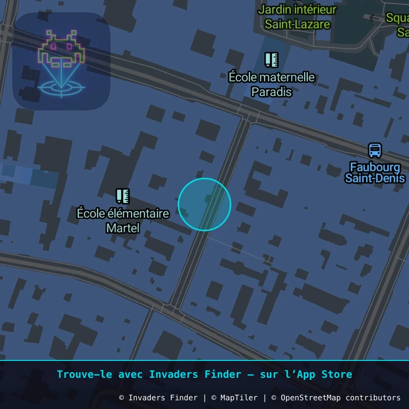 Zone approximative de l'invader PA_227, dans le quartier 10e arrondissement de Paris à Paris. Emplacement exact disponible dans l'app Invaders Finder.