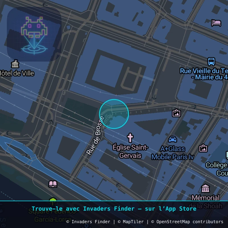 Zone approximative de l'invader PA_230, dans le quartier 4e arrondissement de Paris à Paris. Emplacement exact disponible dans l'app Invaders Finder.