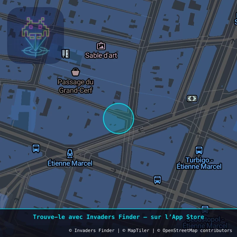 Zone approximative de l'invader PA_231, dans le quartier 2e arrondissement de Paris à Paris. Emplacement exact disponible dans l'app Invaders Finder.