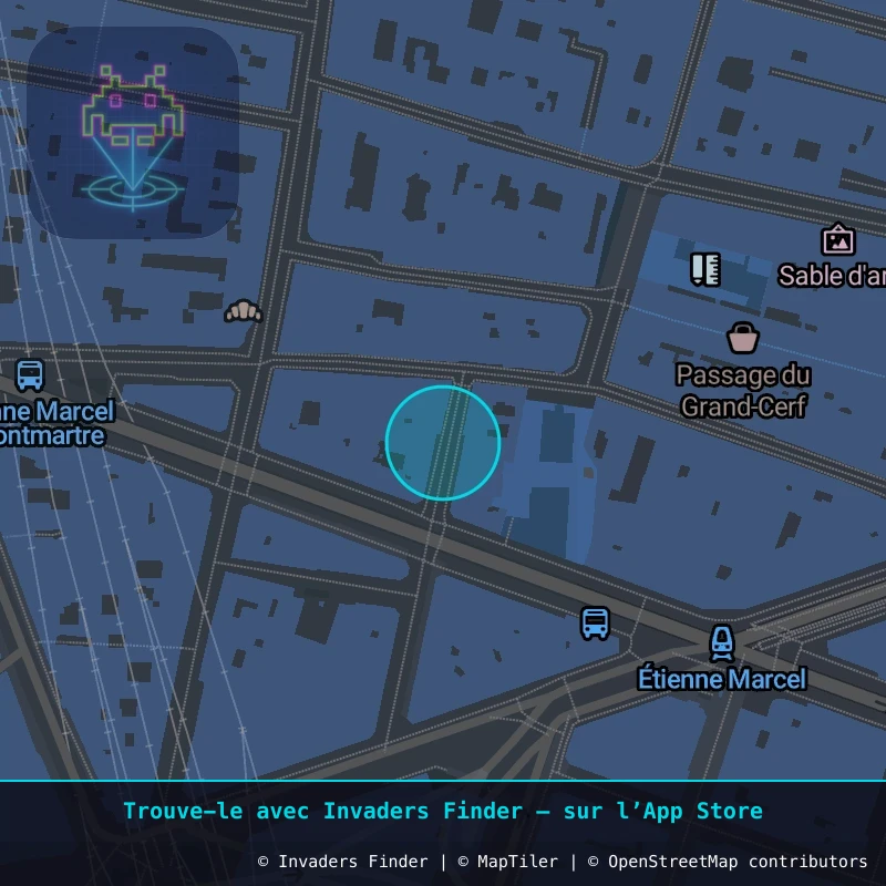 Zone approximative de l'invader PA_232, dans le quartier 2e arrondissement de Paris à Paris. Emplacement exact disponible dans l'app Invaders Finder.