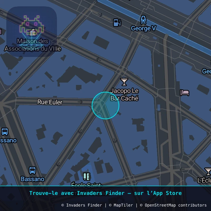 Zone approximative de l'invader PA_236, dans le quartier 8e arrondissement de Paris à Paris. Emplacement exact disponible dans l'app Invaders Finder.