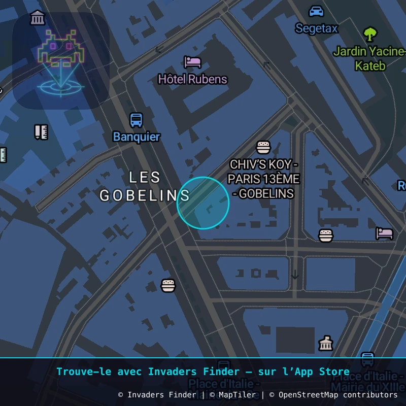 Zone approximative de l'invader PA_24, dans le quartier 13e arrondissement de Paris à Paris. Emplacement exact disponible dans l'app Invaders Finder.
