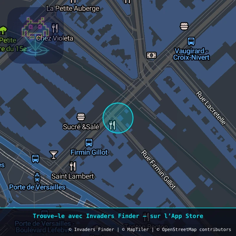 Zone approximative de l'invader PA_247, dans le quartier 15e arrondissement de Paris à Paris. Emplacement exact disponible dans l'app Invaders Finder.