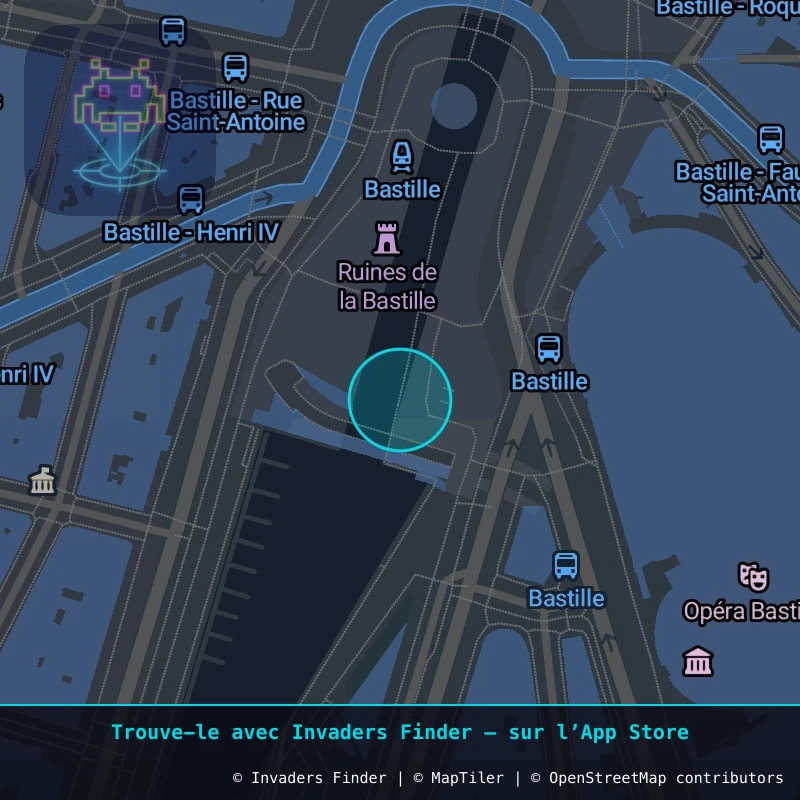 Zone approximative de l'invader PA_249, dans le quartier 4e arrondissement de Paris à Paris. Emplacement exact disponible dans l'app Invaders Finder.