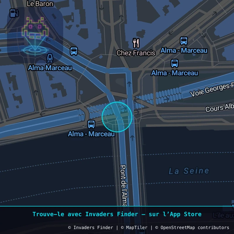 Zone approximative de l'invader PA_253, dans le quartier 16e arrondissement de Paris à Paris. Emplacement exact disponible dans l'app Invaders Finder.