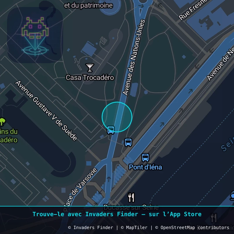 Zone approximative de l'invader PA_255, dans le quartier 16e arrondissement de Paris à Paris. Emplacement exact disponible dans l'app Invaders Finder.