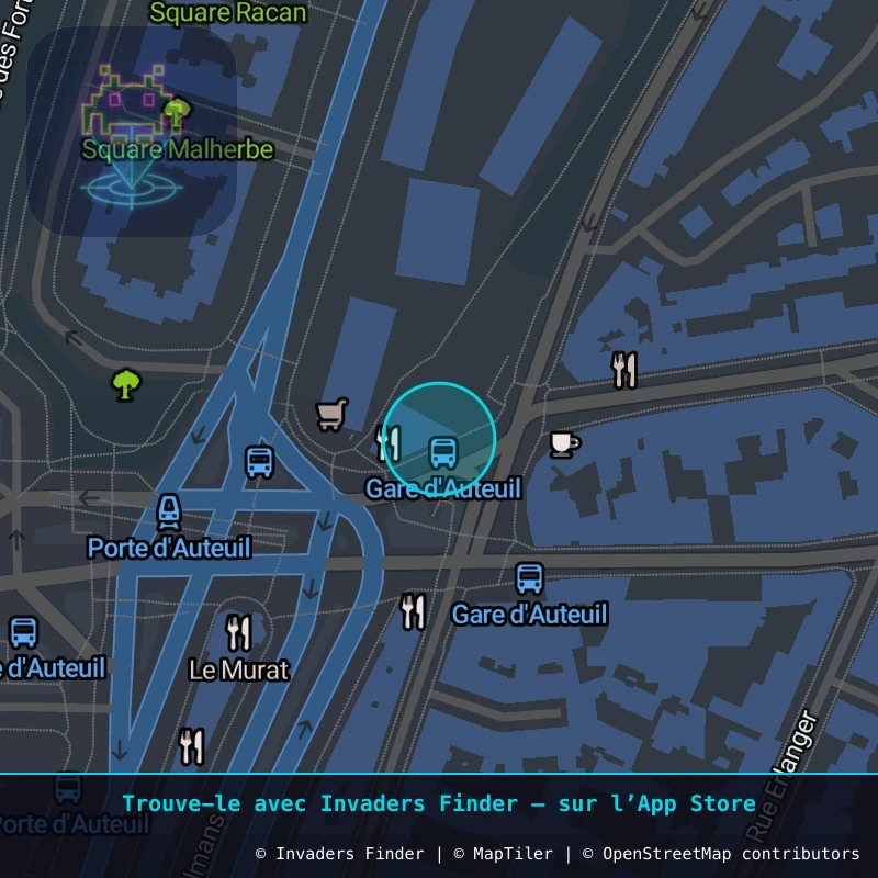 Zone approximative de l'invader PA_259, dans le quartier 16e arrondissement de Paris à Paris. Emplacement exact disponible dans l'app Invaders Finder.
