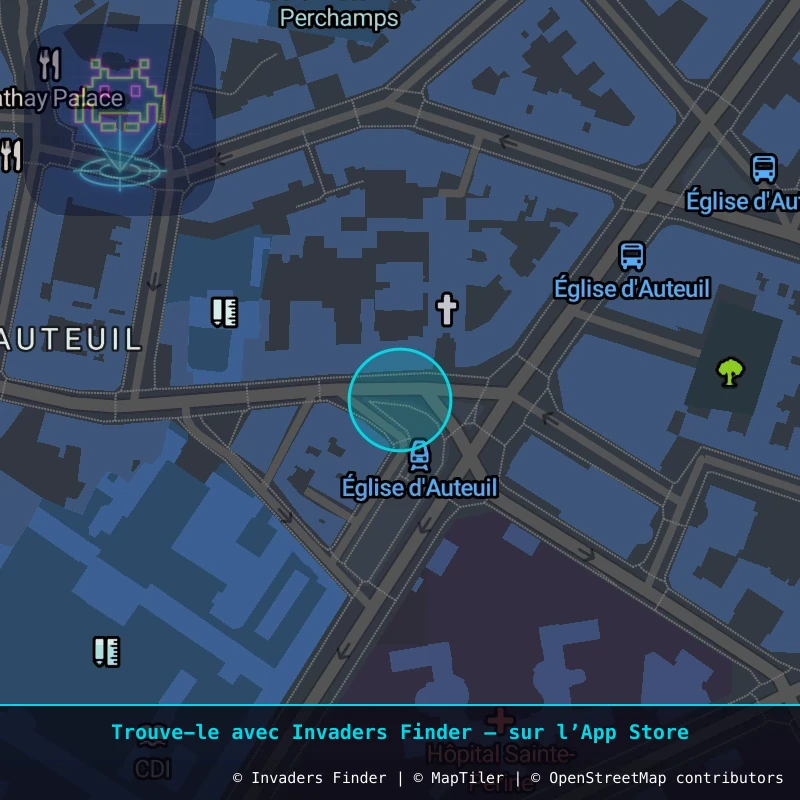 Zone approximative de l'invader PA_260, dans le quartier 16e arrondissement de Paris à Paris. Emplacement exact disponible dans l'app Invaders Finder.