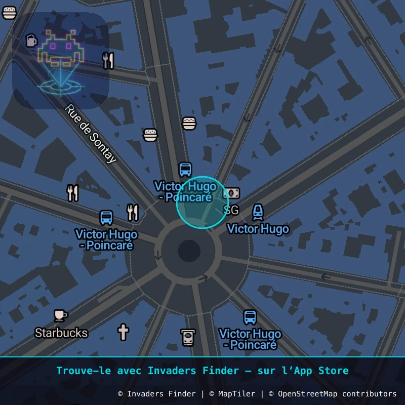 Zone approximative de l'invader PA_263, dans le quartier 16e arrondissement de Paris à Paris. Emplacement exact disponible dans l'app Invaders Finder.