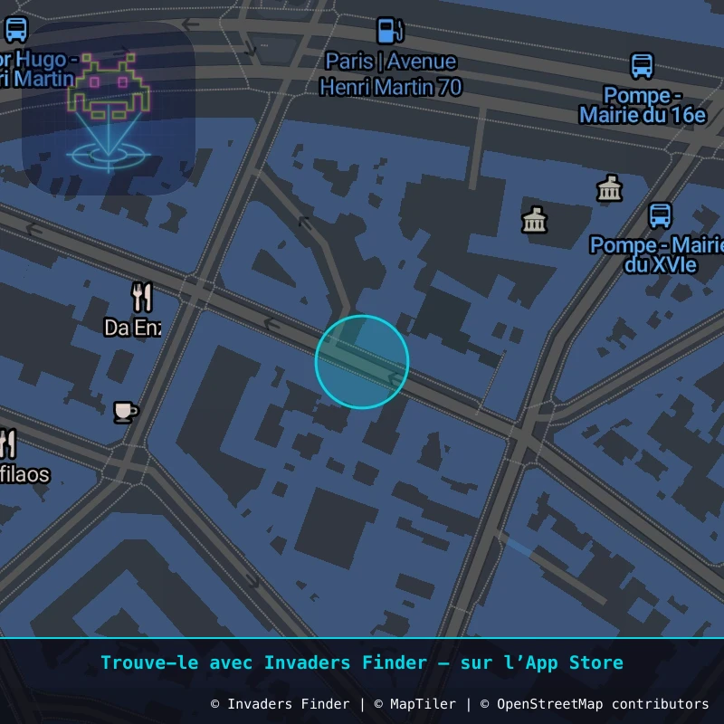 Zone approximative de l'invader PA_264, dans le quartier 16e arrondissement de Paris à Paris. Emplacement exact disponible dans l'app Invaders Finder.