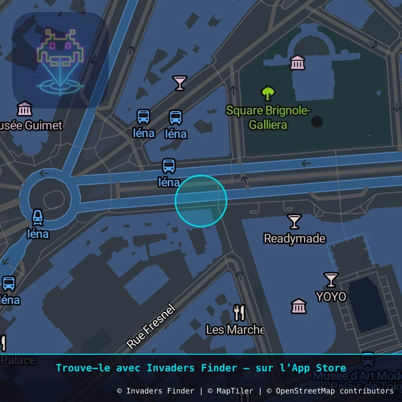 Zone approximative de l'invader PA_266, dans le quartier 16e arrondissement de Paris à Paris. Emplacement exact disponible dans l'app Invaders Finder.