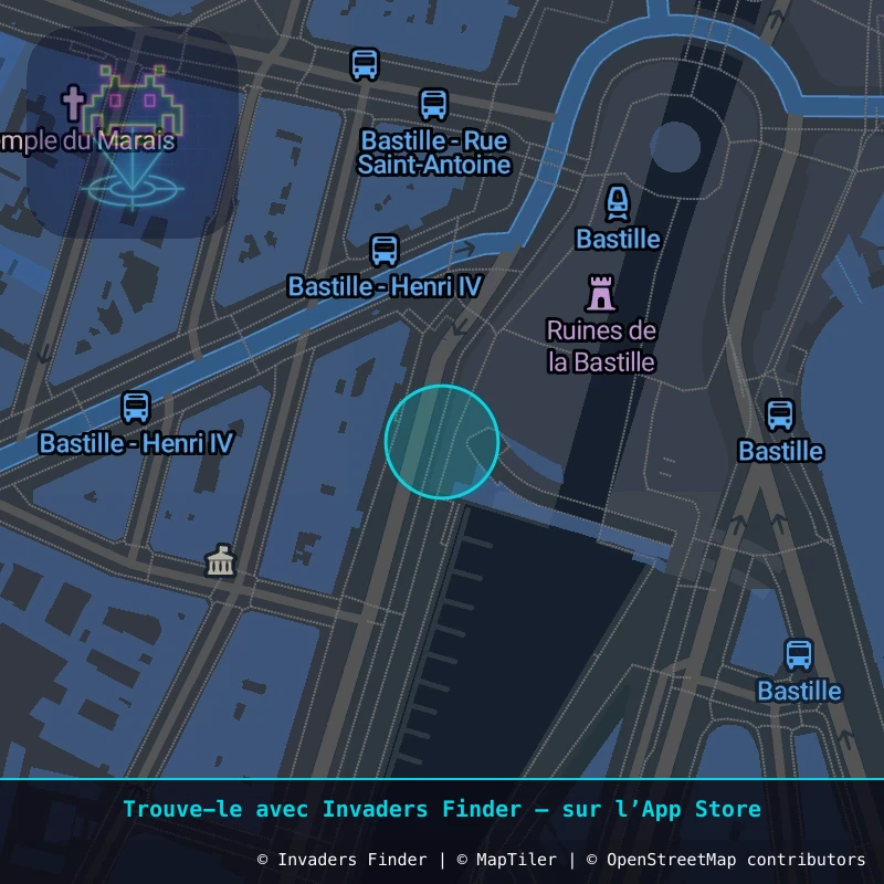 Zone approximative de l'invader PA_274, dans le quartier 4e arrondissement de Paris à Paris. Emplacement exact disponible dans l'app Invaders Finder.
