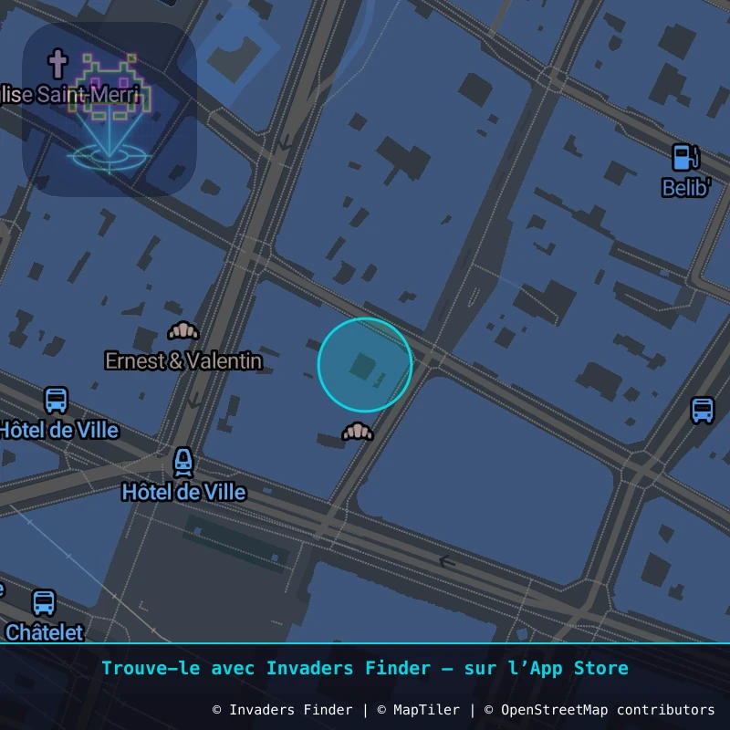 Zone approximative de l'invader PA_282, dans le quartier 4e arrondissement de Paris à Paris. Emplacement exact disponible dans l'app Invaders Finder.