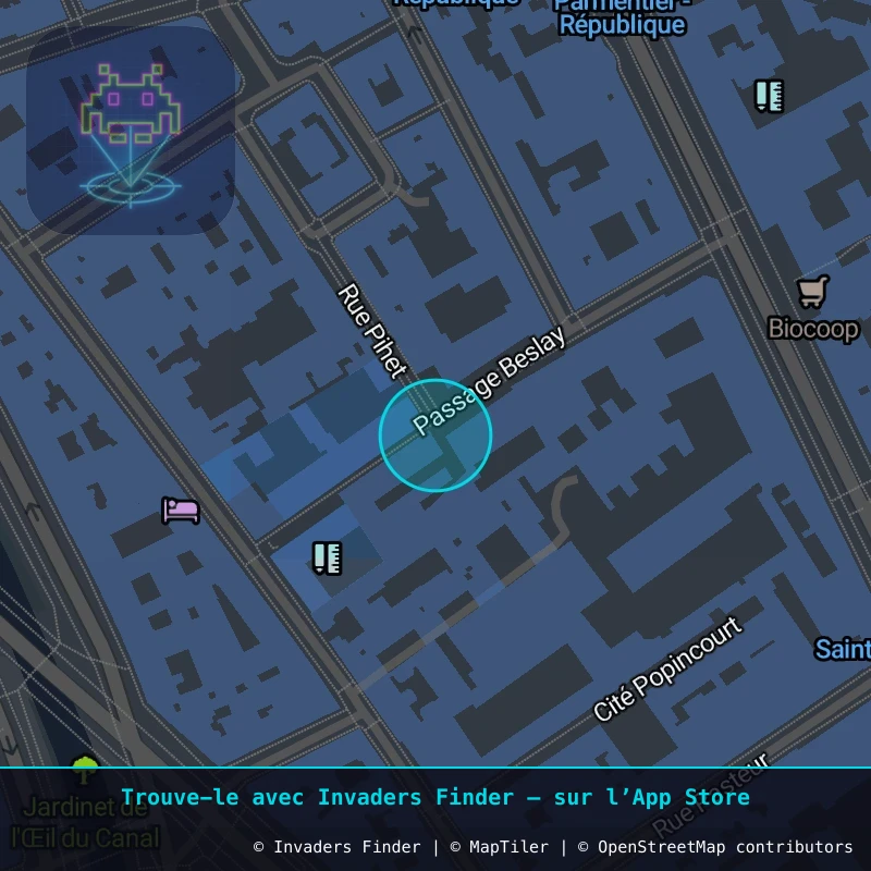 Zone approximative de l'invader PA_284, dans le quartier 11e arrondissement de Paris à Paris. Emplacement exact disponible dans l'app Invaders Finder.