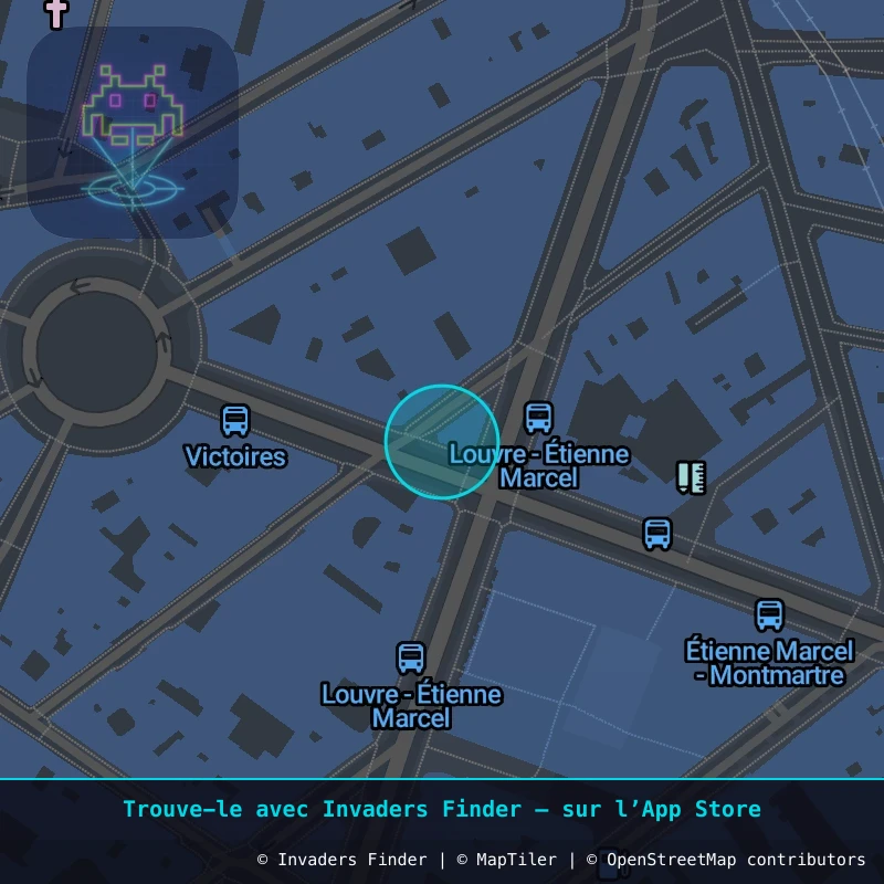 Zone approximative de l'invader PA_297, dans le quartier 2e arrondissement de Paris à Paris. Emplacement exact disponible dans l'app Invaders Finder.