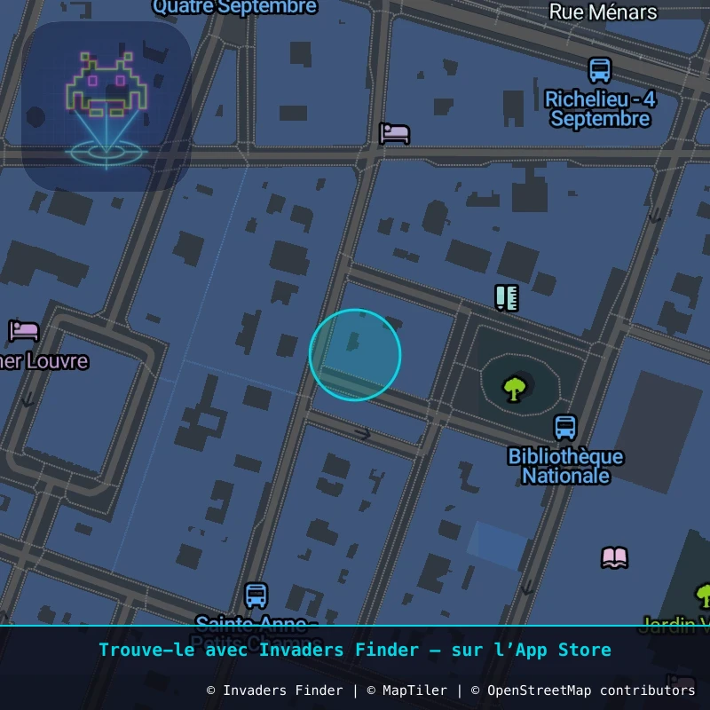 Zone approximative de l'invader PA_298, dans le quartier 2e arrondissement de Paris à Paris. Emplacement exact disponible dans l'app Invaders Finder.
