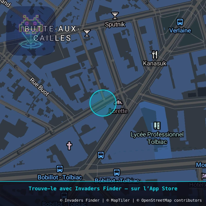 Zone approximative de l'invader PA_303, dans le quartier 13e arrondissement de Paris à Paris. Emplacement exact disponible dans l'app Invaders Finder.