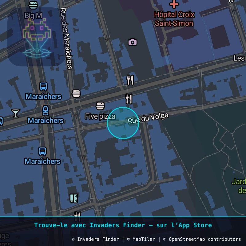 Zone approximative de l'invader PA_318, dans le quartier 20e arrondissement de Paris à Paris. Emplacement exact disponible dans l'app Invaders Finder.
