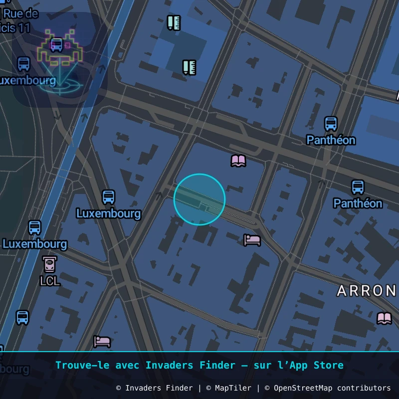 Zone approximative de l'invader PA_321, dans le quartier 5e arrondissement de Paris à Paris. Emplacement exact disponible dans l'app Invaders Finder.