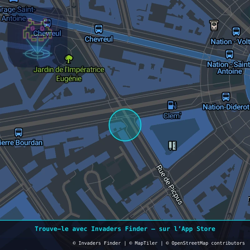 Zone approximative de l'invader PA_326, dans le quartier 12e arrondissement de Paris à Paris. Emplacement exact disponible dans l'app Invaders Finder.