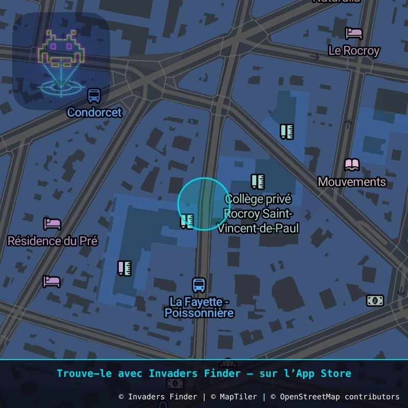 Zone approximative de l'invader PA_330, dans le quartier 10e arrondissement de Paris à Paris. Emplacement exact disponible dans l'app Invaders Finder.