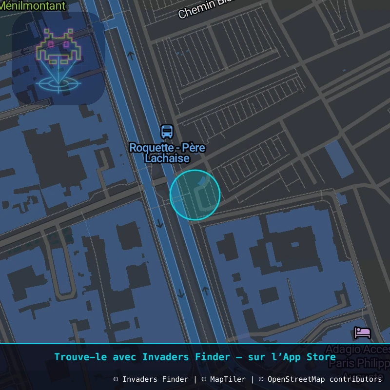 Zone approximative de l'invader PA_332, dans le quartier 20e arrondissement de Paris à Paris. Emplacement exact disponible dans l'app Invaders Finder.