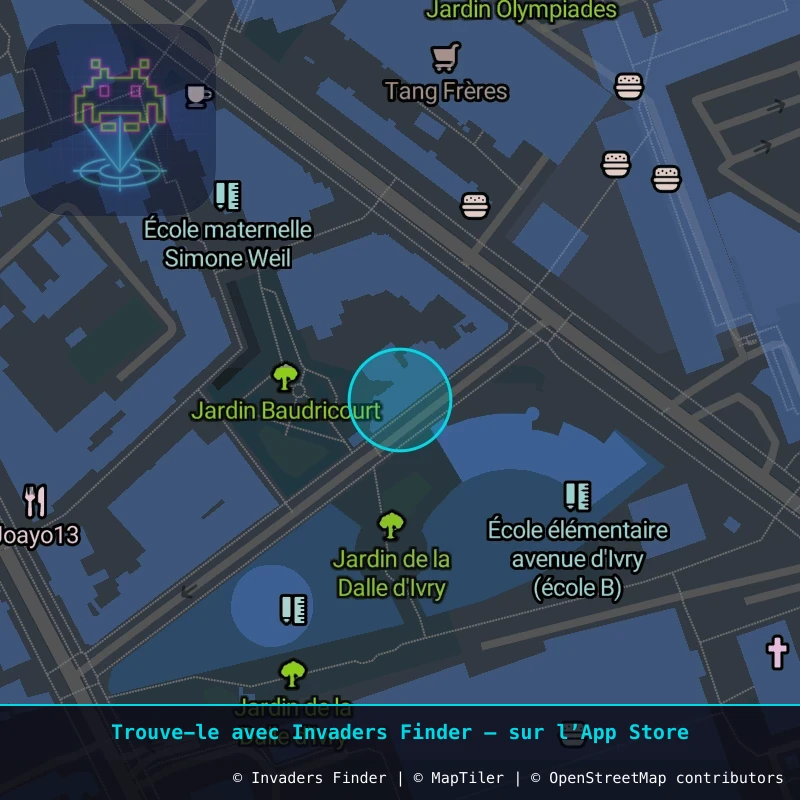 Zone approximative de l'invader PA_350, dans le quartier 13e arrondissement de Paris à Paris. Emplacement exact disponible dans l'app Invaders Finder.