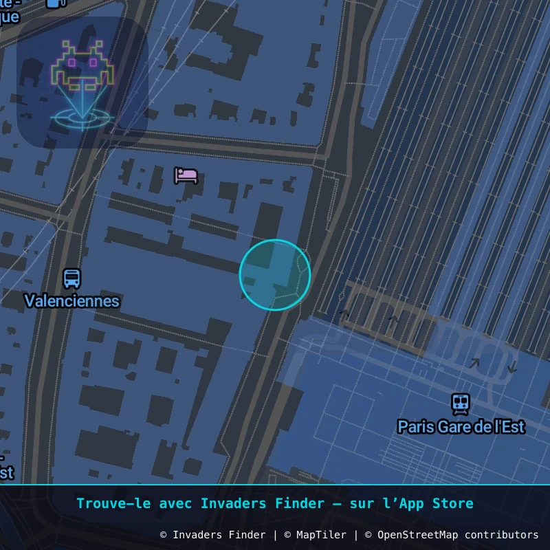 Zone approximative de l'invader PA_352, dans le quartier 10e arrondissement de Paris à Paris. Emplacement exact disponible dans l'app Invaders Finder.