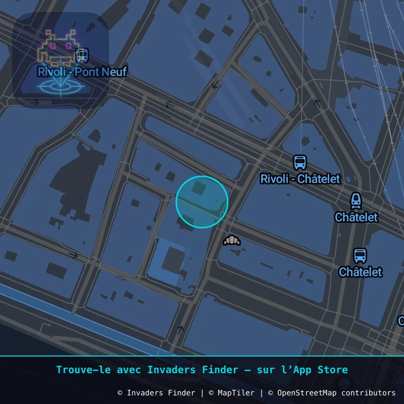 Zone approximative de l'invader PA_354, dans le quartier 1er arrondissement de Paris à Paris. Emplacement exact disponible dans l'app Invaders Finder.