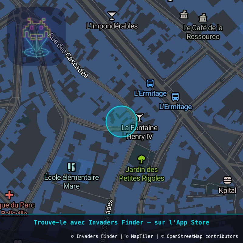 Zone approximative de l'invader PA_358, dans le quartier 20e arrondissement de Paris à Paris. Emplacement exact disponible dans l'app Invaders Finder.