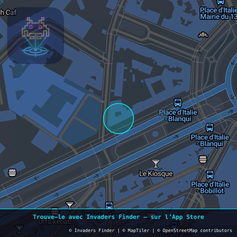 Zone approximative de l'invader PA_361, dans le quartier 13e arrondissement de Paris à Paris. Emplacement exact disponible dans l'app Invaders Finder.