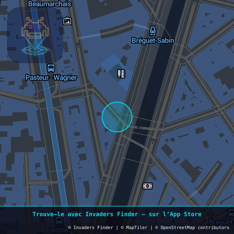 Zone approximative de l'invader PA_37, dans le quartier 11e arrondissement de Paris à Paris. Emplacement exact disponible dans l'app Invaders Finder.